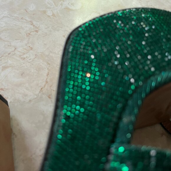 Jessica Simpson Emerald Green Rhinestone Meitini Sz 7.5 Strappy Platform Sandals - Picture 9 of 14